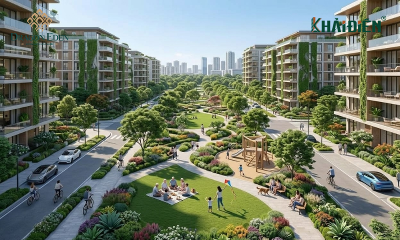 Khu đô thị xanh hiện đại với công viên trung tâm rộng lớn